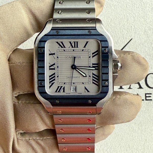 Cartier Santos Large Model Blue Markers PVD Bezel
