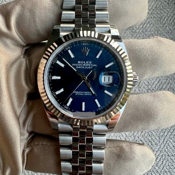 Rolex Datejust 41 Blue Index Dial Fluted Bezel Jubilee Bracelet